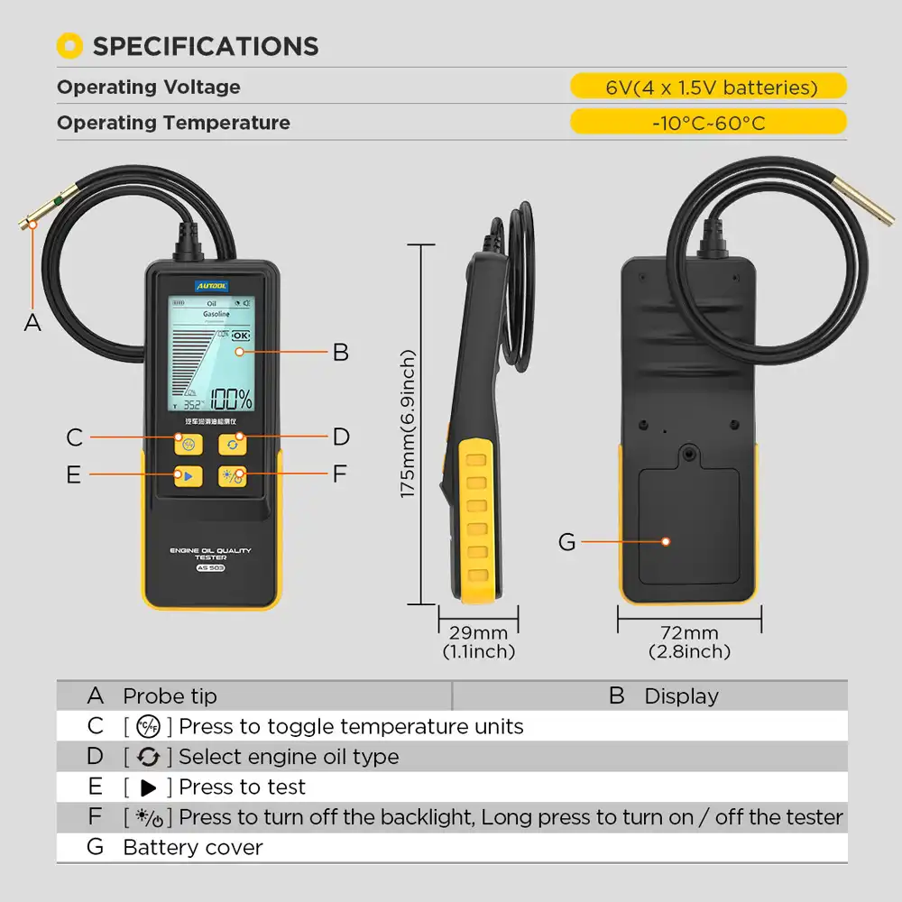 Autool AS503 Dijital Ekranlı Motor Yağı Test Cihazı - 5