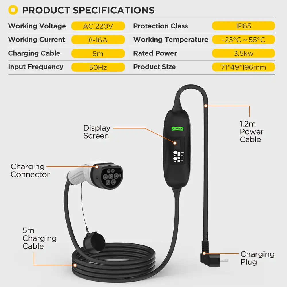AUTOOL C350 Elektrikli Araç Şarj Aleti - Görsel 5