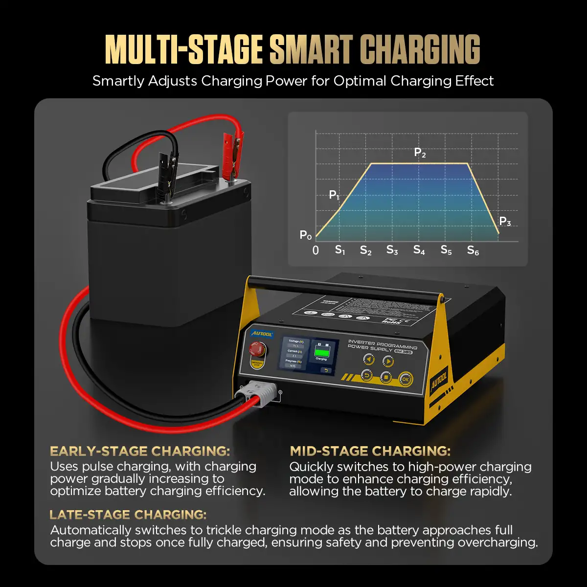 AUTOOL EM385 Çok Aşamalı Akıllı Şarj Sistemi