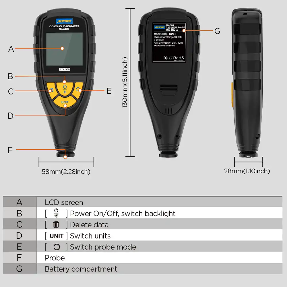 AUTOOL TG501 Oto Boya Kalınlık Ölçme Cihazı Görünüm 5